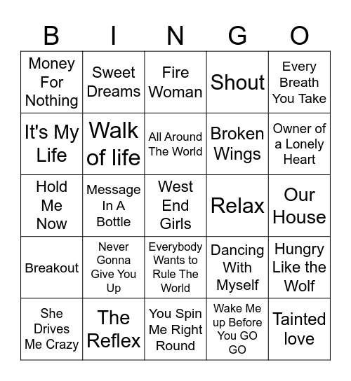 British Invasion 1980's Bingo Card