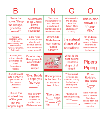 Bay Trail Holiday Bingo Trivia! Bingo Card