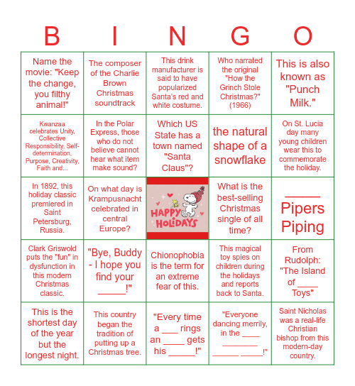 Bay Trail Holiday Bingo Trivia! Bingo Card