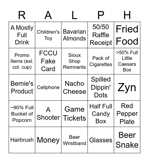 Ralph Cleaning Bingo Card