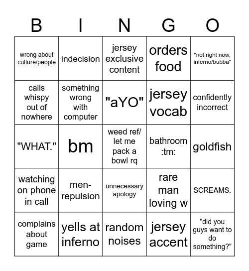 Alice Bingo Card