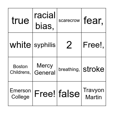 "Breathe" Essay BINGO Card