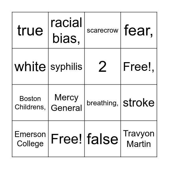 "Breathe" Essay BINGO Card