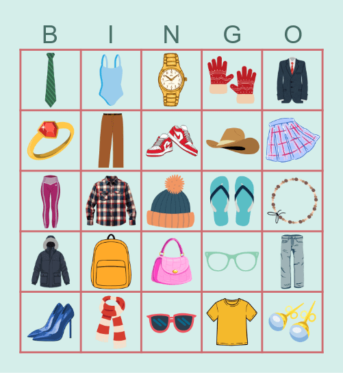 Ropa y accesorios Bingo Card