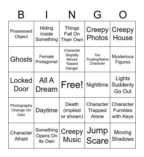 Horror Elements/Tropes Bingo Card