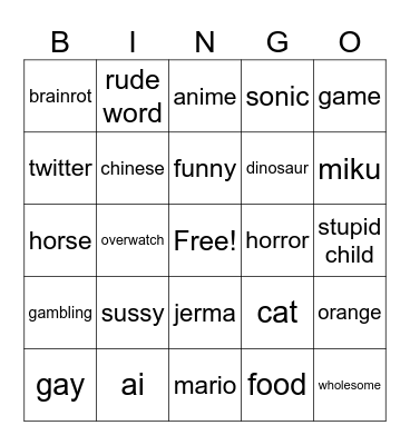 the gay one Bingo Card