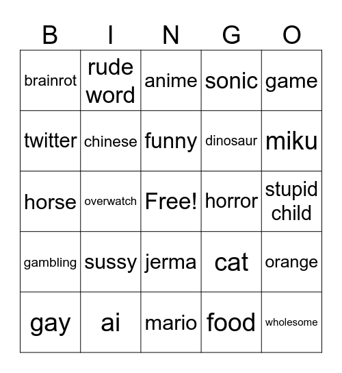 the gay one Bingo Card