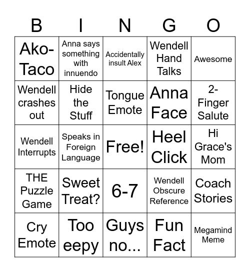 Grace Bingo Card