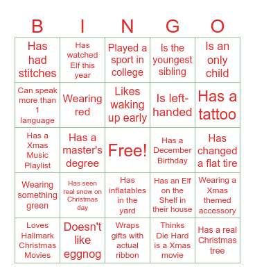 Holiday Party Bingo Card