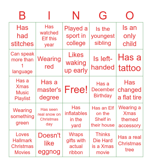 Holiday Party Bingo Card