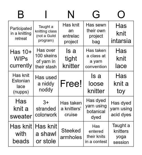 KNITTERS' BINGO Card