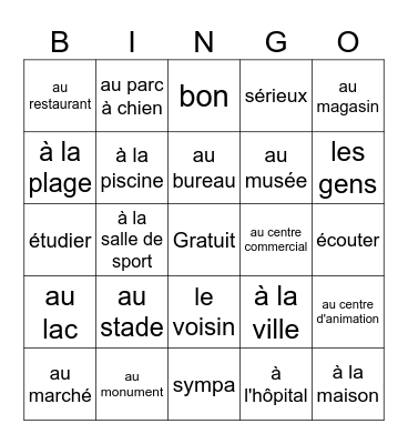 Places I go to 1 Bingo Card