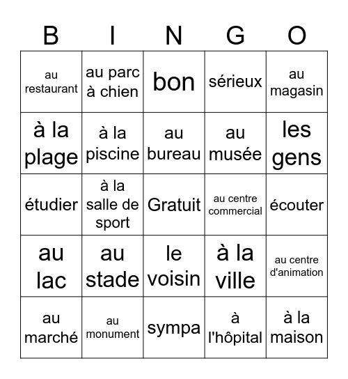 Places I go to 1 Bingo Card