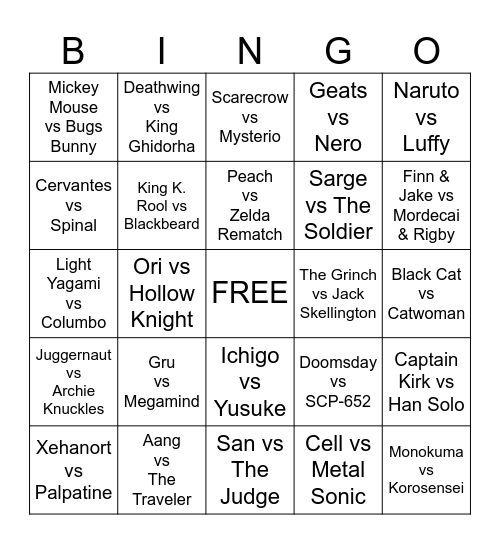 Death Battle '26 Bingo Card