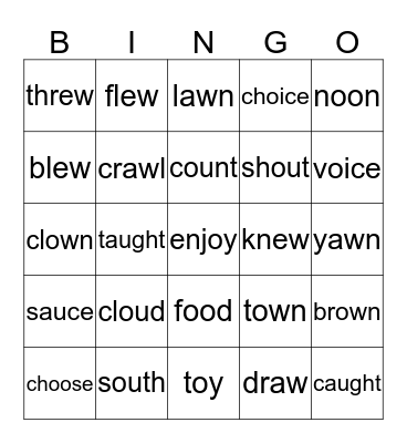 AJ's diphthongs Bingo Card