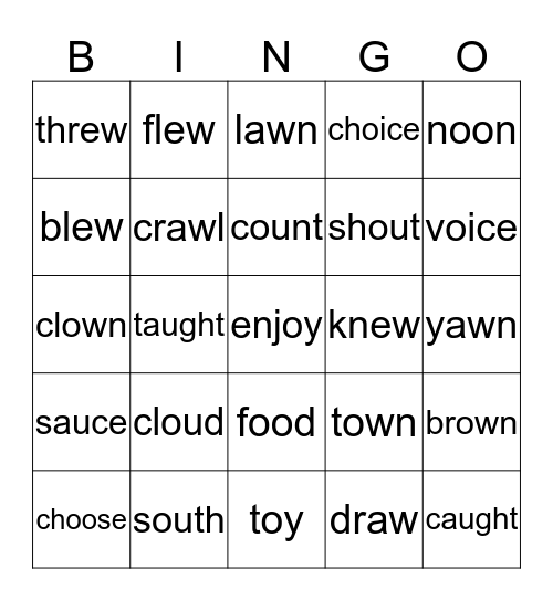 AJ's diphthongs Bingo Card