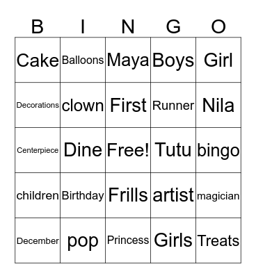 MAYA'S FIRST BIRTHDAY! Bingo Card