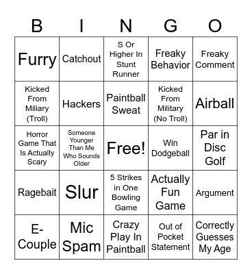 Rec Room Bingo Card