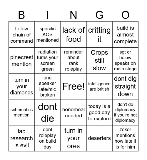 CRIT BRIEFING Bingo Card