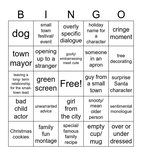 Hallmark Movie Bingo Card
