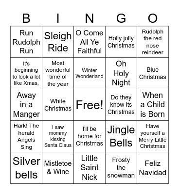 Now that's what I call Christmas Bingo Card