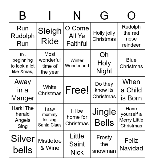Now that's what I call Christmas Bingo Card