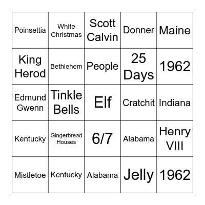 25' KoC Christmas Bingo Card
