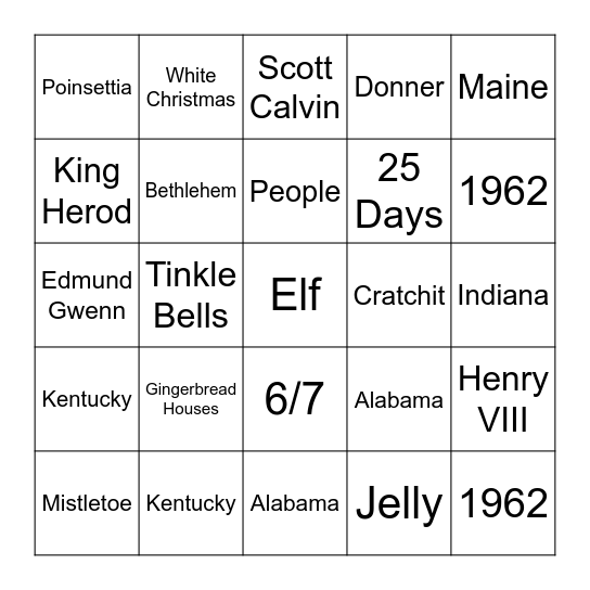 25' KoC Christmas Bingo Card