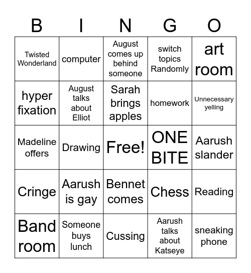 Lunch Bingo Card
