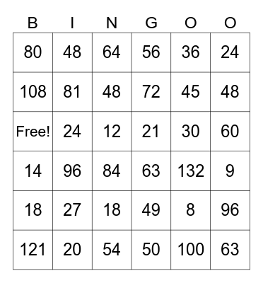 time tables Bingo Card