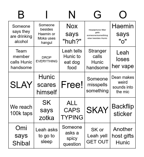 HUNIC B-DAY BINGO (HUNIC'S CARD) Bingo Card