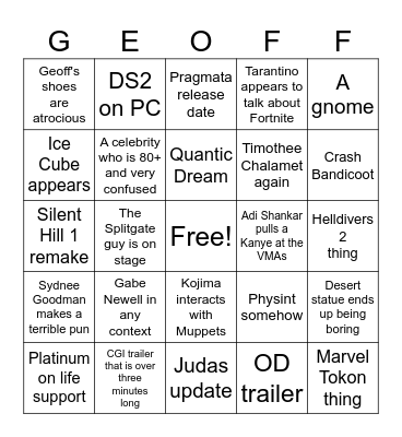 TGA 2025 Bingo Card