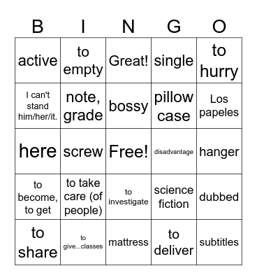 Spanish Review Unit 1-2 Bingo Card