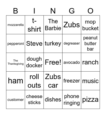 Zubs Bingo Card