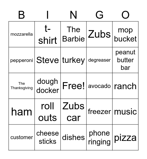 Zubs Bingo Card