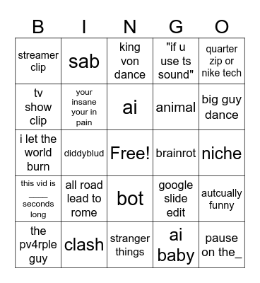 tiktok Bingo Card