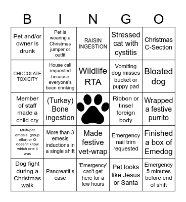 VetsNow Xmas Bingo Card