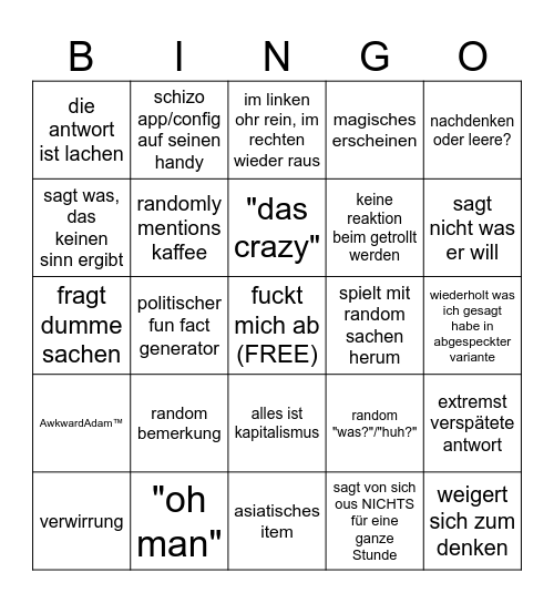 adam bingo Card
