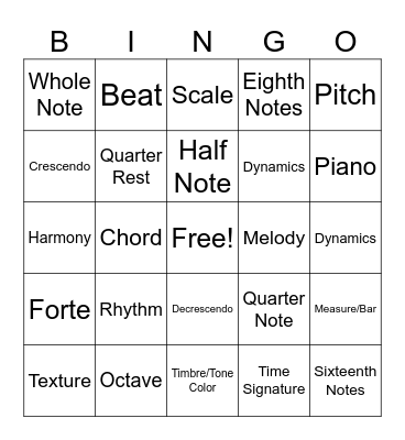 Musical Terms Bingo Card