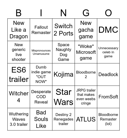 TGA 2025 Bingo Card