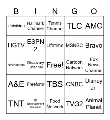 TV Channels Bingo Card
