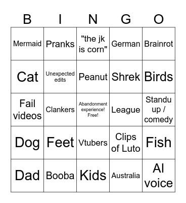 You laugh you foot in fish Bingo Card