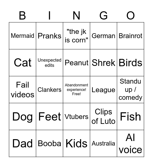 You laugh you foot in fish Bingo Card