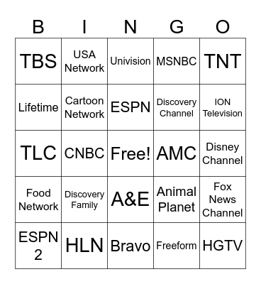 TV Channels Bingo Card
