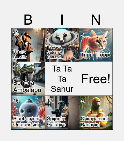 Italian Brainrot Bingo Card