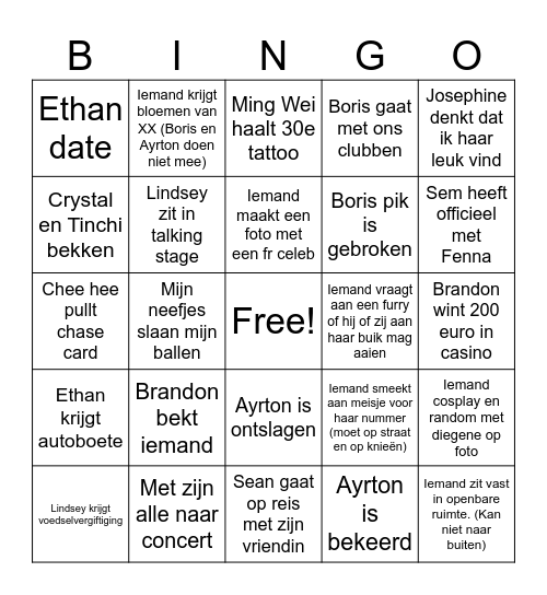Addison Bingo Card