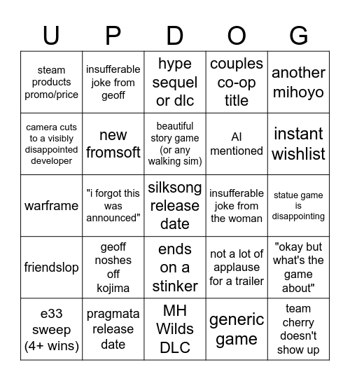 TGA 2026 Bingo Card