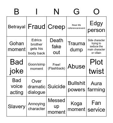 Full metal Bingo Card