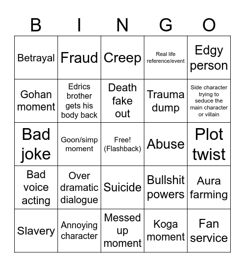 Full metal Bingo Card