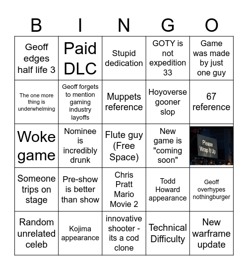 game awards bingo Card